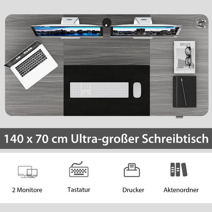 140 x 70 cm Electric Height Adjustable Desk with Stop Mechanism & Hooks Dark Gray
