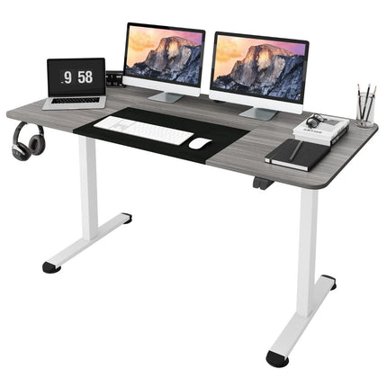 140 x 70 cm Electric Height Adjustable Desk with Stop Mechanism & Hooks Dark Gray