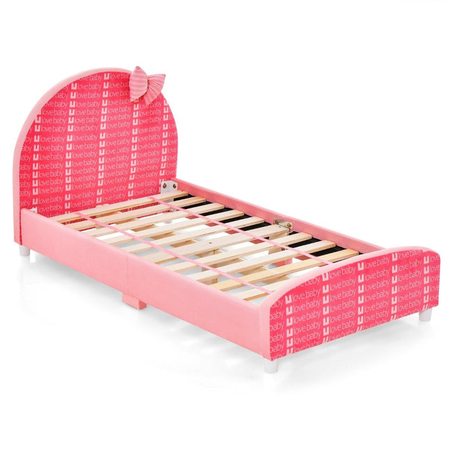 140 x 70 cm children's bed with soft headboard and footboard slatted frame baby bed pink bow