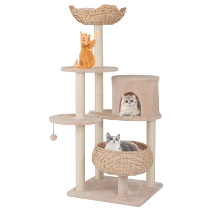 146 cm scratching post with cat cave & perch & cattail cat basket cat tree
