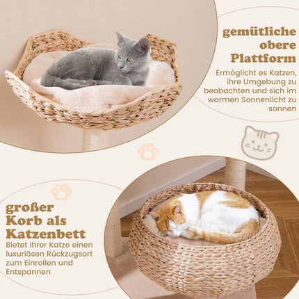 146 cm scratching post with cat cave & perch & cattail cat basket cat tree
