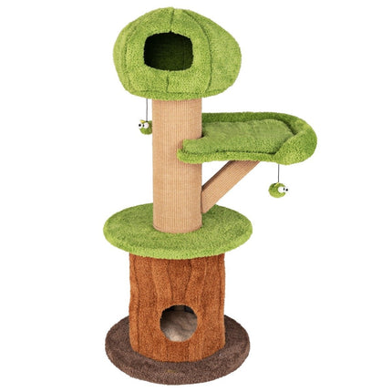 148 cm mushroom cat tree with 2 cute caves & plush berth cat tower climbing tower