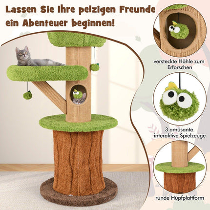 148 cm mushroom cat tree with 2 cute caves & plush berth cat tower climbing tower