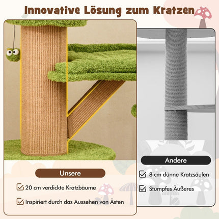 148 cm mushroom cat tree with 2 cute caves & plush berth cat tower climbing tower