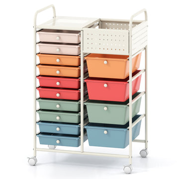 14-Drawer Rolling Storage Cart with Metal Top & Pegboard