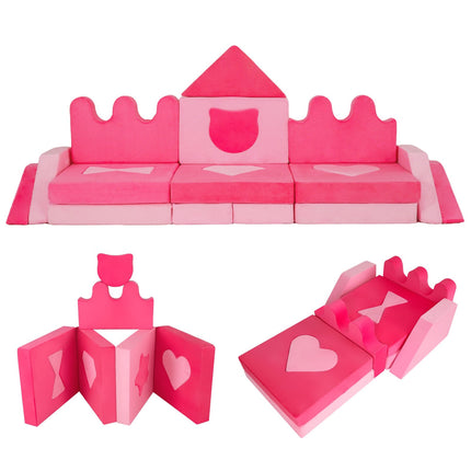 14-Piece Modular Kids Play Sofa, Soft Foam Set, Pink