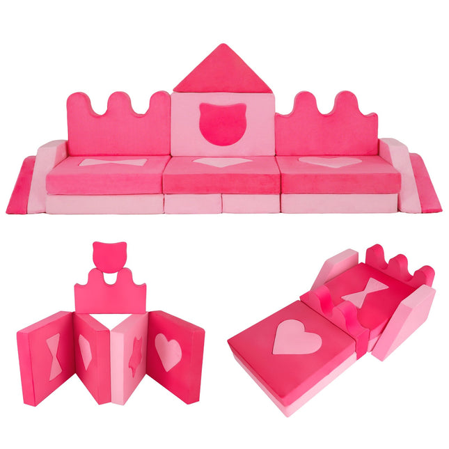 14-Piece Modular Kids Play Sofa, Soft Foam Set, Pink