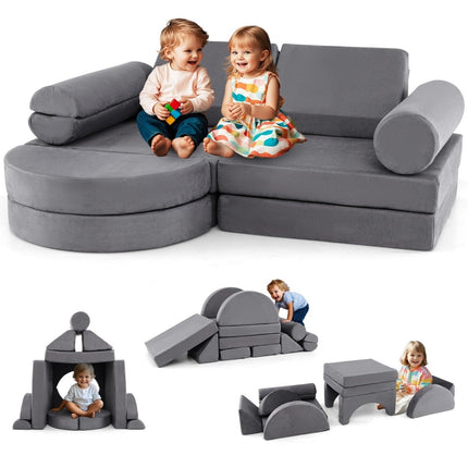14-piece modular children's sofa, foam play sofa, building block sofa for climbing and crawling, gray