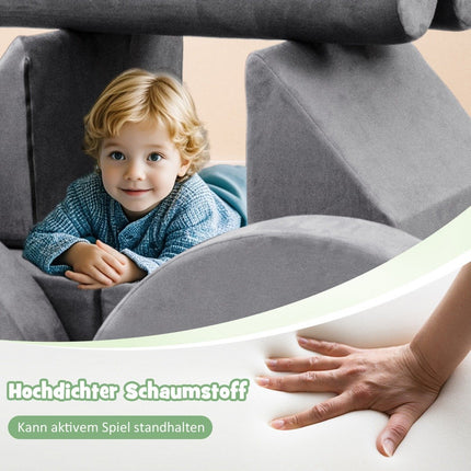 14-piece modular children's sofa, foam play sofa, building block sofa for climbing and crawling, gray