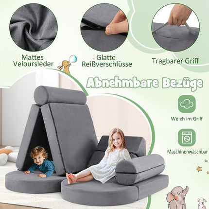 14-piece modular children's sofa, foam play sofa, building block sofa for climbing and crawling, gray
