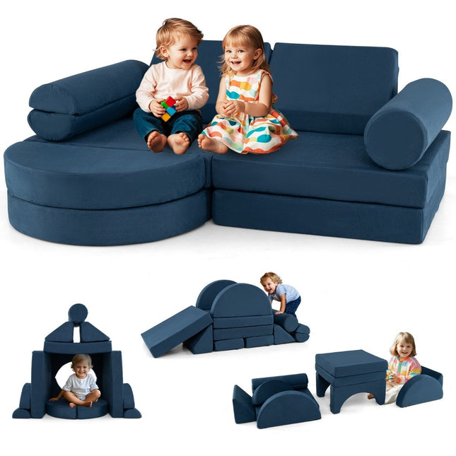 14-piece modular children's sofa play sofa made of foam building blocks sofa for climbing &amp; Crawling navy blue