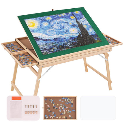 1500-Piece Puzzle Table, Folding Legs, 4 Drawers, Cover