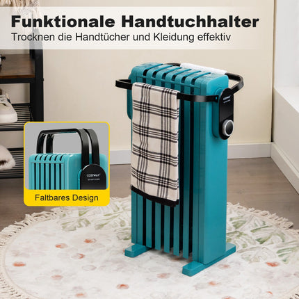1500W Oil Radiator Heater With Wheels, 3 Heat Settings