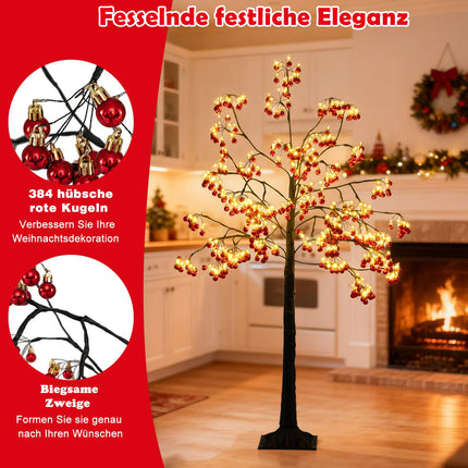150 cm Artificial Christmas Tree with LED Lights & Red Ornaments