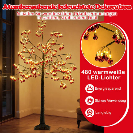 150 cm Artificial Christmas Tree with LED Lights & Red Ornaments