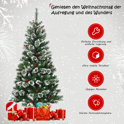 150 cm Artificial Christmas Tree with Snow and Red Berries