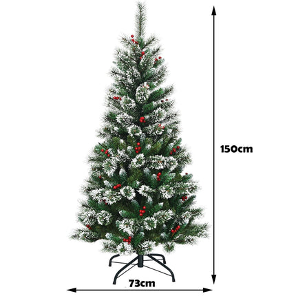 150 cm Artificial Christmas Tree with Snow and Red Berries