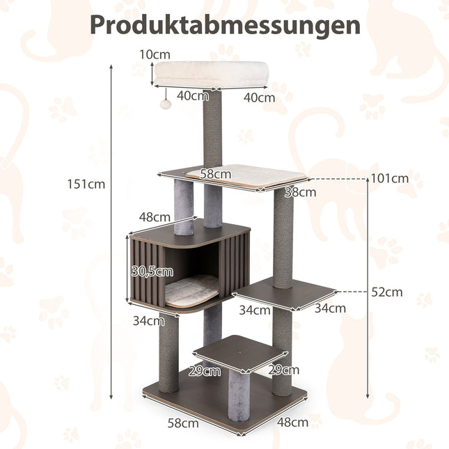 151 cm Cat Tree with Condo, Scratching Posts & Toys