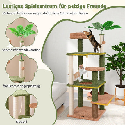 152 cm high scratching post for domestic cats, multi-story cat tower with sisal posts