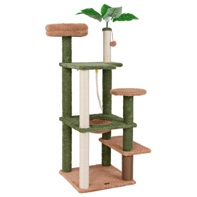 152 cm high scratching post for domestic cats, multi-story cat tower with sisal posts