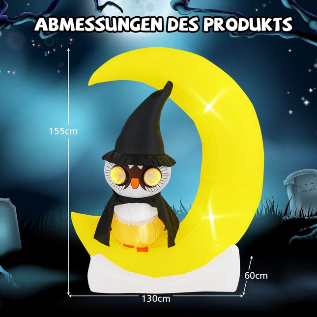 155CM LED Inflatable Owls Standing on the Moon Terrible Halloween Decoration