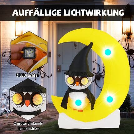 155CM LED Inflatable Owls Standing on the Moon Terrible Halloween Decoration