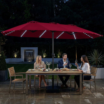 15.5FT Extra-Large Patio Umbrella, Red, 144 LED Lights