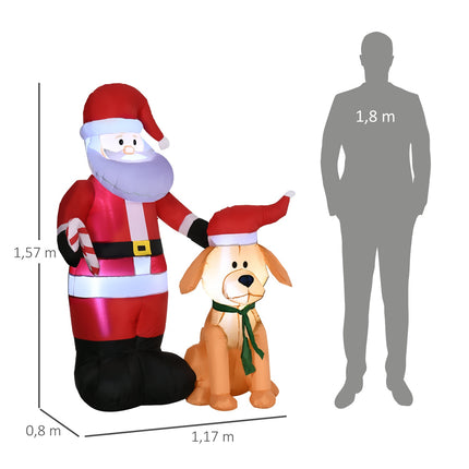 Inflatable 157cm Santa with dog, LED lights, waterproof