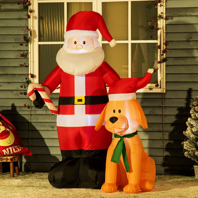 Inflatable 157cm Santa with dog, LED lights, waterproof