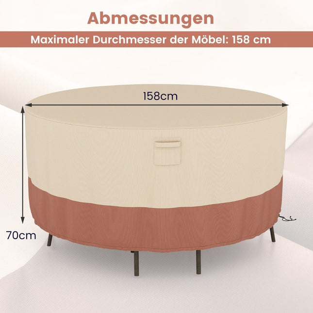 Ø 158 cm Round patio furniture cover with ventilation slots & buckles & cords beige