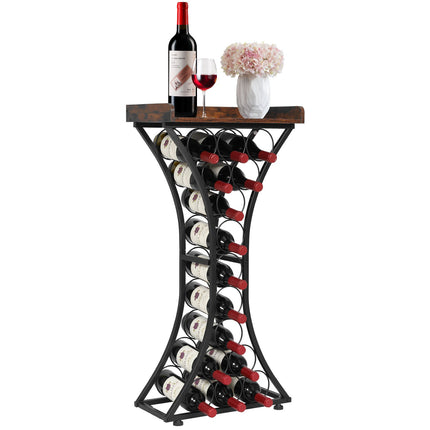15-Bottle Freestanding Wine Rack, Iron Frame, Wood Top