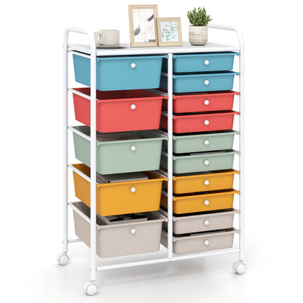 15-Drawer Rainbow Rolling Storage Cart with Lockable Wheels