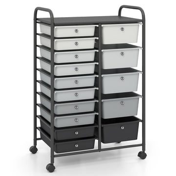 15-Drawer Rolling Cart, Black – Metal Frame, Swivel Casters
