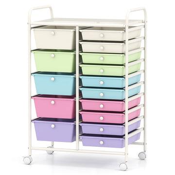 15-Drawer Rolling Storage Cart with Multicolor Drawers