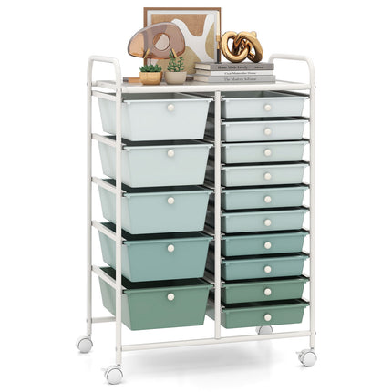 15-Drawer Rolling Utility Cart, Lime Green Storage Organizer