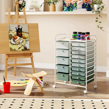 15-Drawer Rolling Utility Cart, Lime Green Storage Organizer
