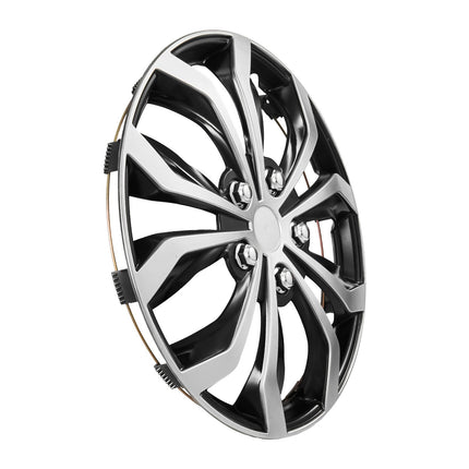 15-Inch Hubcaps Set of 4, Snap-On 10-Spoke ABS, Silver-Black