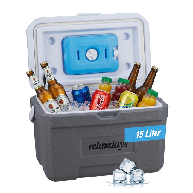 15L Insulated Cool Box with Ice Pack – White/Grey