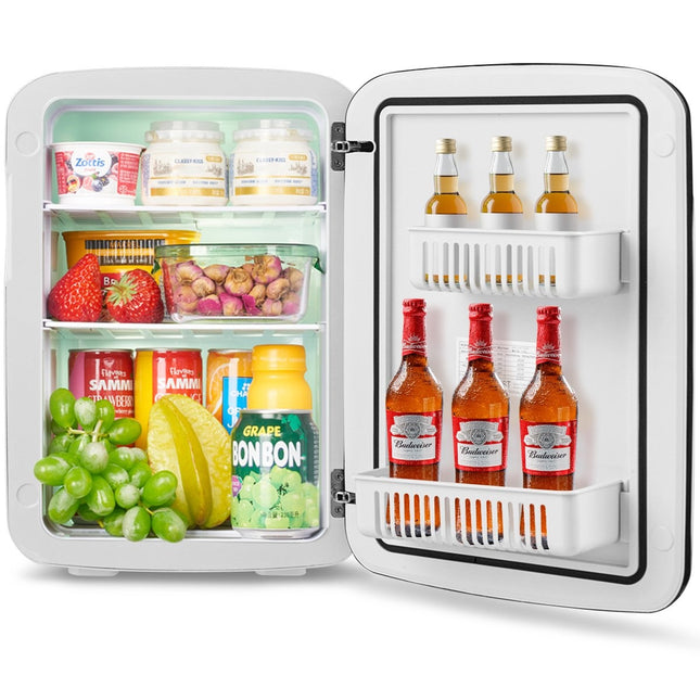 15L Mini Fridge 2 in 1 Cooling and Heating Function Portable Freezer Drinks Cooler 38cm x 33cm x 27cm White Energy Class E
