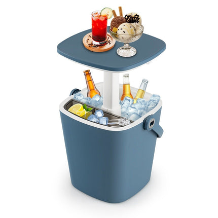 15L Portable Cool Bar with Liftable Table Top &amp; Bottle opener side table cool box blue