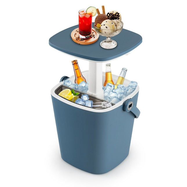 15L Portable Cool Bar with Liftable Table Top &amp; Bottle opener side table cool box blue