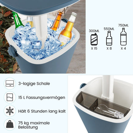 15L Portable Cool Bar with Liftable Table Top &amp; Bottle opener side table cool box blue