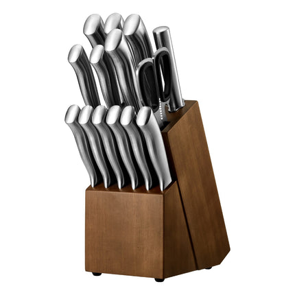 15-Piece Kitchen Knife Set With Block, Sharpener, German Steel