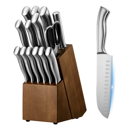 15-Piece Kitchen Knife Set With Block, Sharpener, German Steel