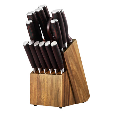 15-Piece Kitchen Knife Set with Block and Sharpener