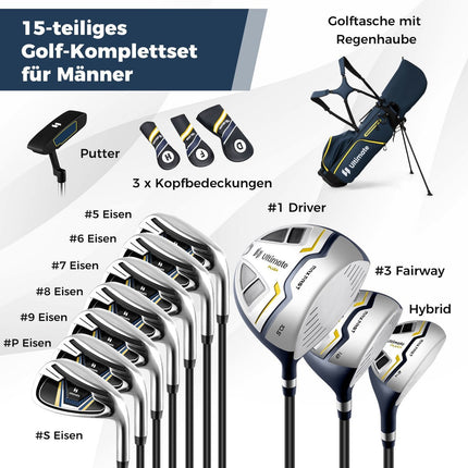 15-Piece Men's Golf Club Set with Bag and Rain Cover