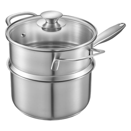 1.5 Qt Saucepan With Steamer, Stainless Steel, Glass Lid