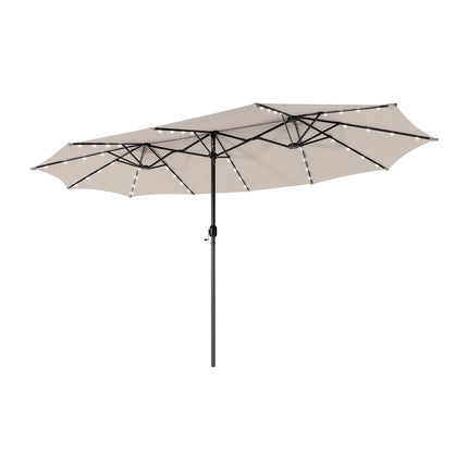 15 ft Double-Sided Patio Umbrella, 48 Solar LEDs, Beige