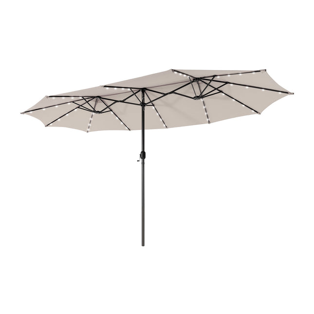 15 ft Double-Sided Patio Umbrella, 48 Solar LEDs, Beige