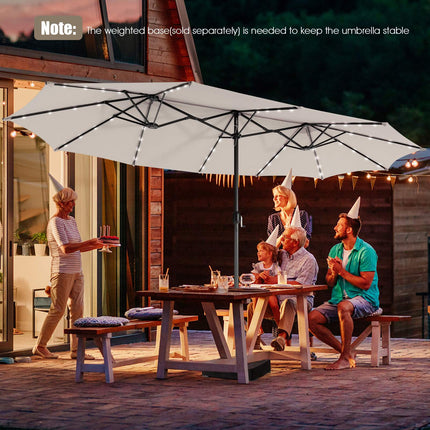 15 ft Double-Sided Patio Umbrella, 48 Solar LEDs, Beige
